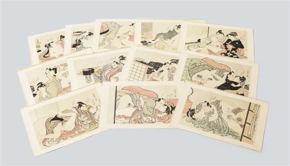 Twelve Bouts in the Way of Love (a set of 12 reproduction woodcuts) by Torii Kiyonaga