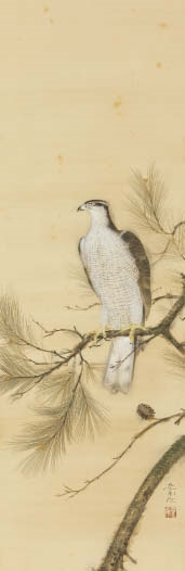 Artwork by Koho Hiroshima, Hawk, Made of ink and color on silk