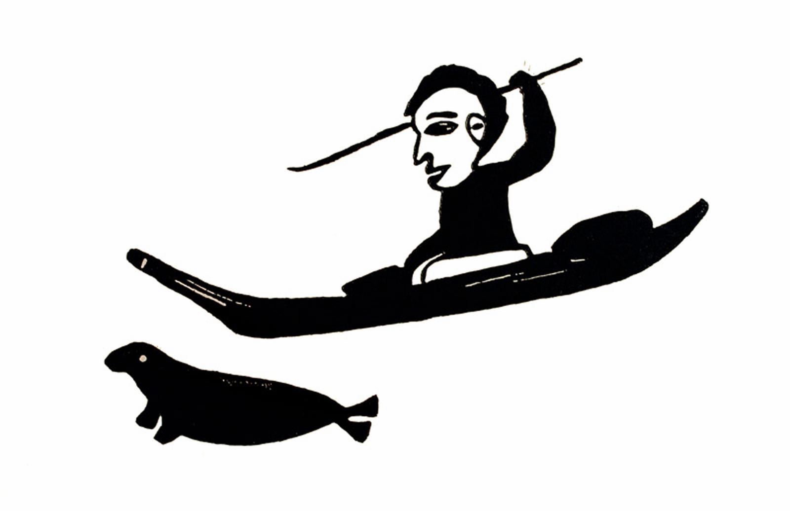 Artwork by Eleeshushe Parr, KAYAK HUNTER, Made of Stonecut