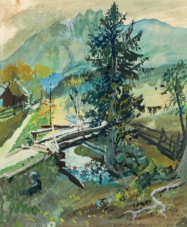 Artwork by Oskar Laske, Mountain Landscape, Made of Watercolour, gouache on paper
