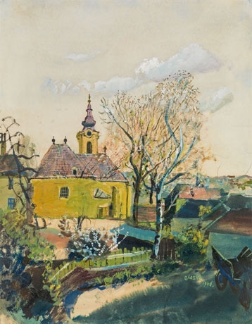 Artwork by Oskar Laske, Church in Ober St. Veit, Made of gouache on paper