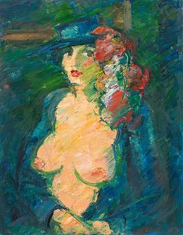 Nude with Hat and Feathers - Viktor Lederer