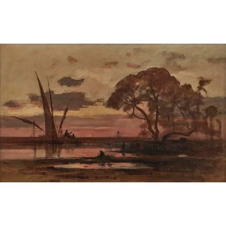 Paysage orientaliste, étude by Louis-Auguste Veillon