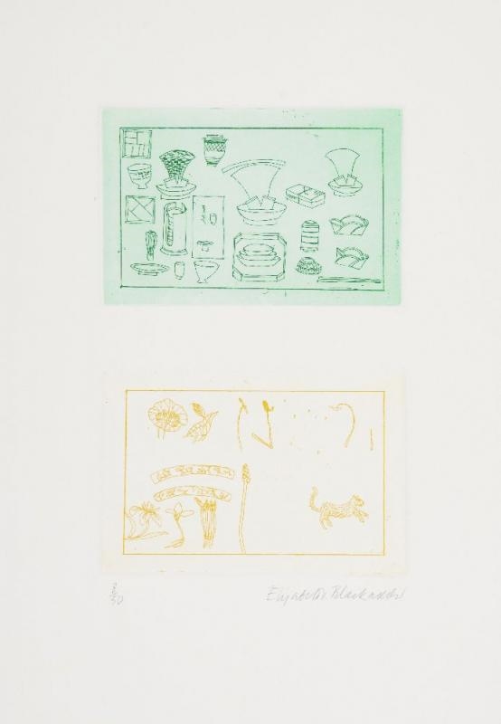 Artwork by Elizabeth Blackadder, Indian Still Life, Made of etching in colour