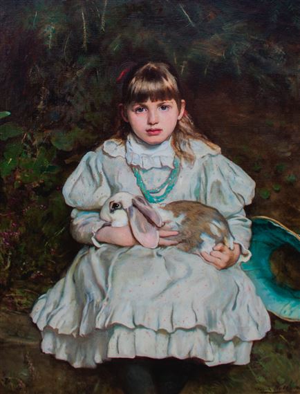 THE PET RABBIT by Frank Holl, 1882