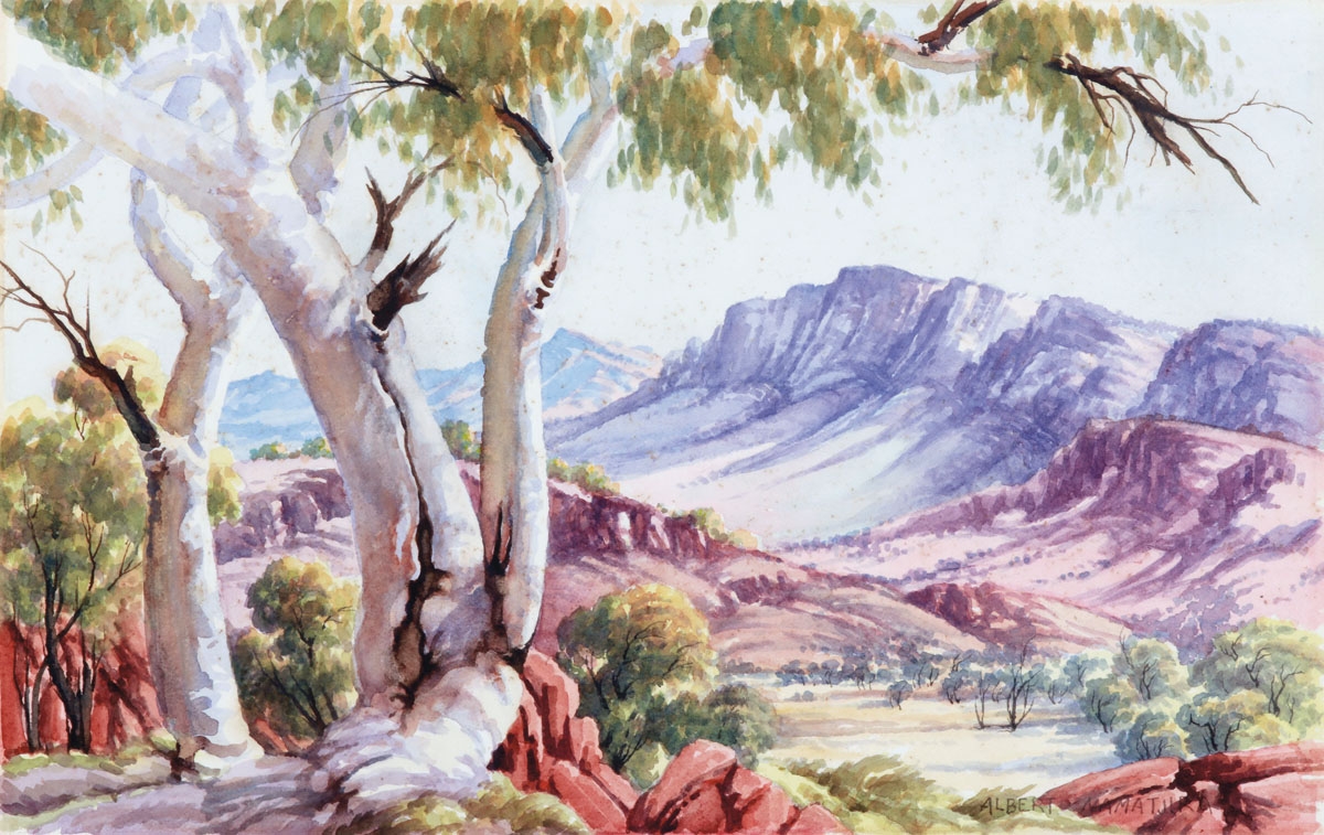 Ghost Gum and Mt. Sonder, MacDonnell Range by Albert Namatjira, 1955