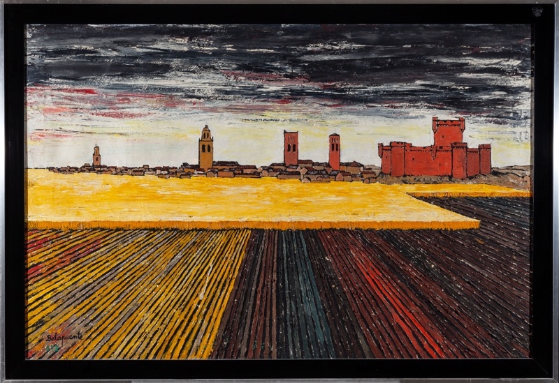 Artwork by Fernando Delapuente, Paisaje con monumentos de Castilla, Made of Oil on canvas