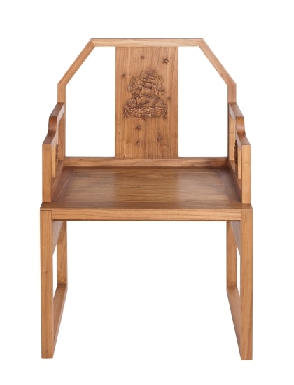 Artwork by Enrico Marone Cinzano, Flat-Pack Qing Chair, Made of carved recycled elm wood