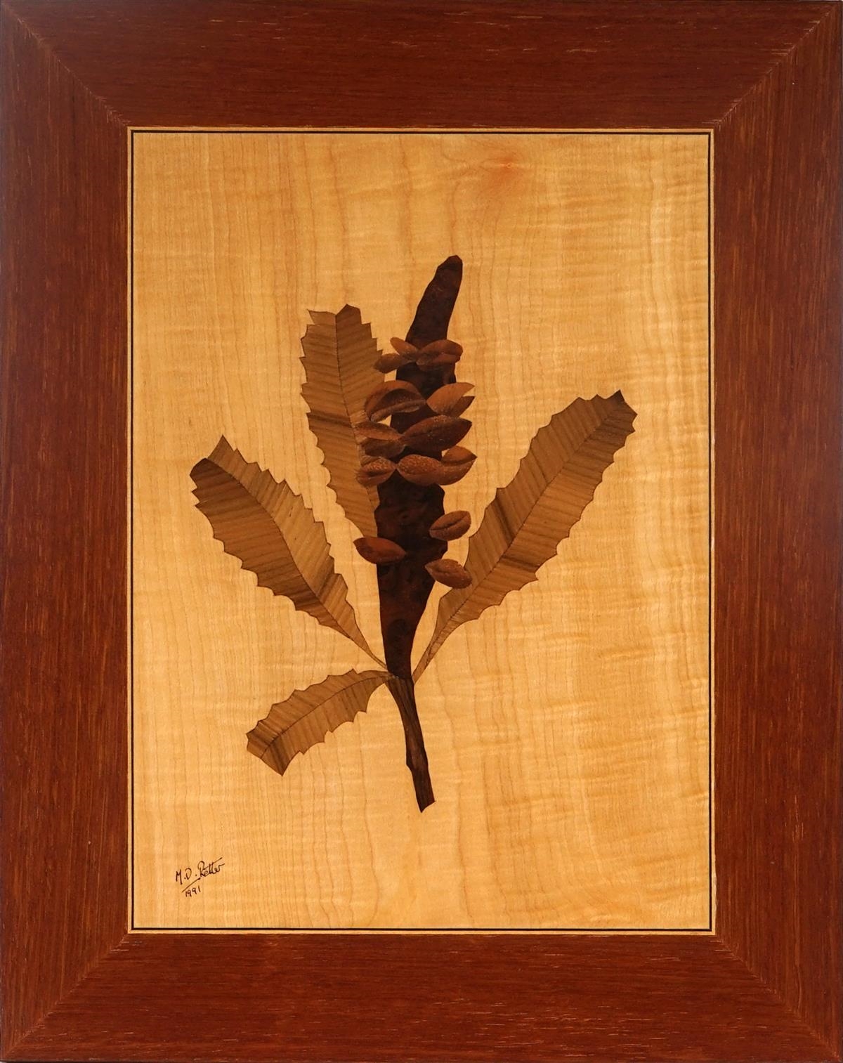 Artwork by Michael Retter, Banksia Serrata, 1991 & Acacia Pendula, Made of marquetry timber panels