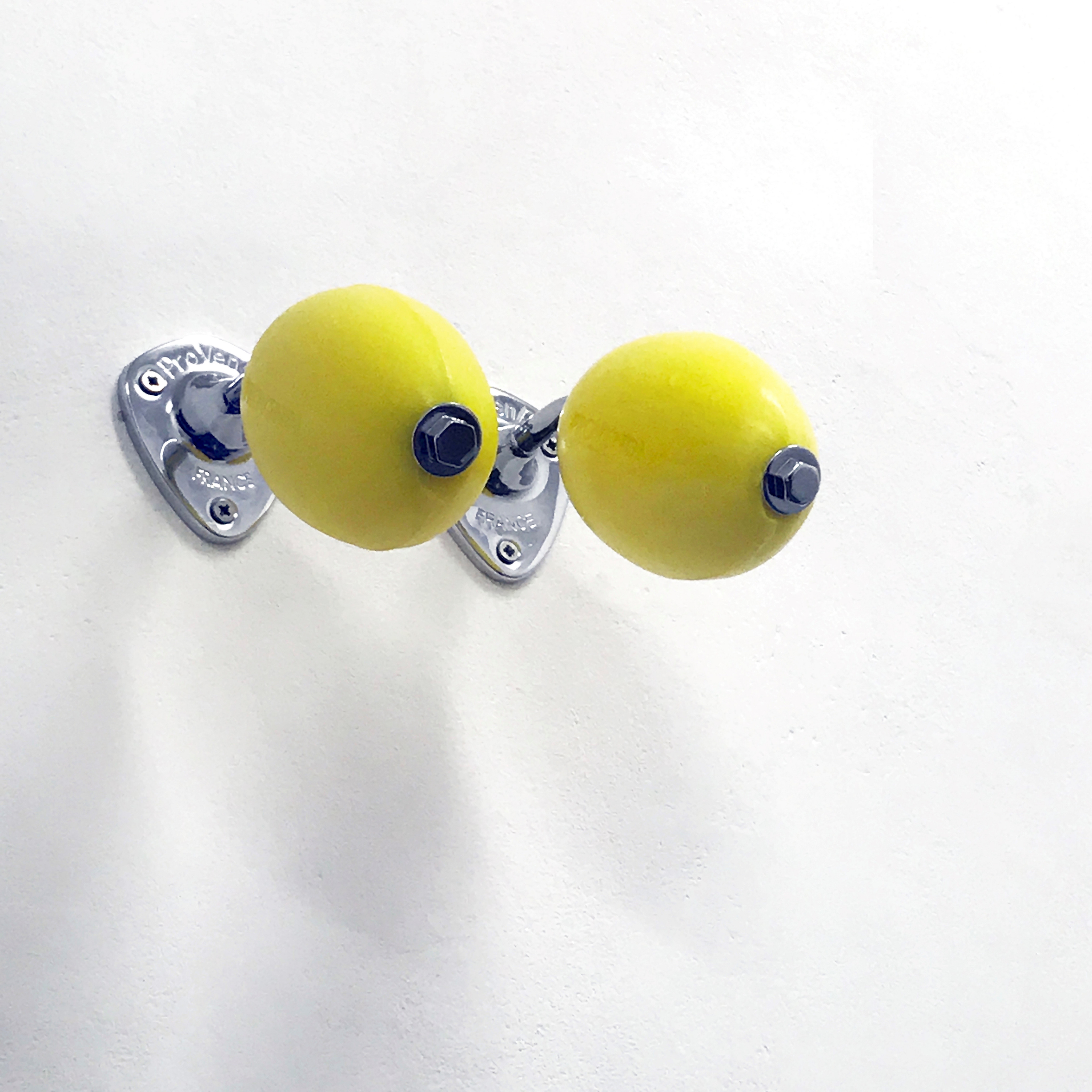 Artwork by Stefan Wissel, Your eyes only, Made of Mounting out of chrome steel with lemon soap