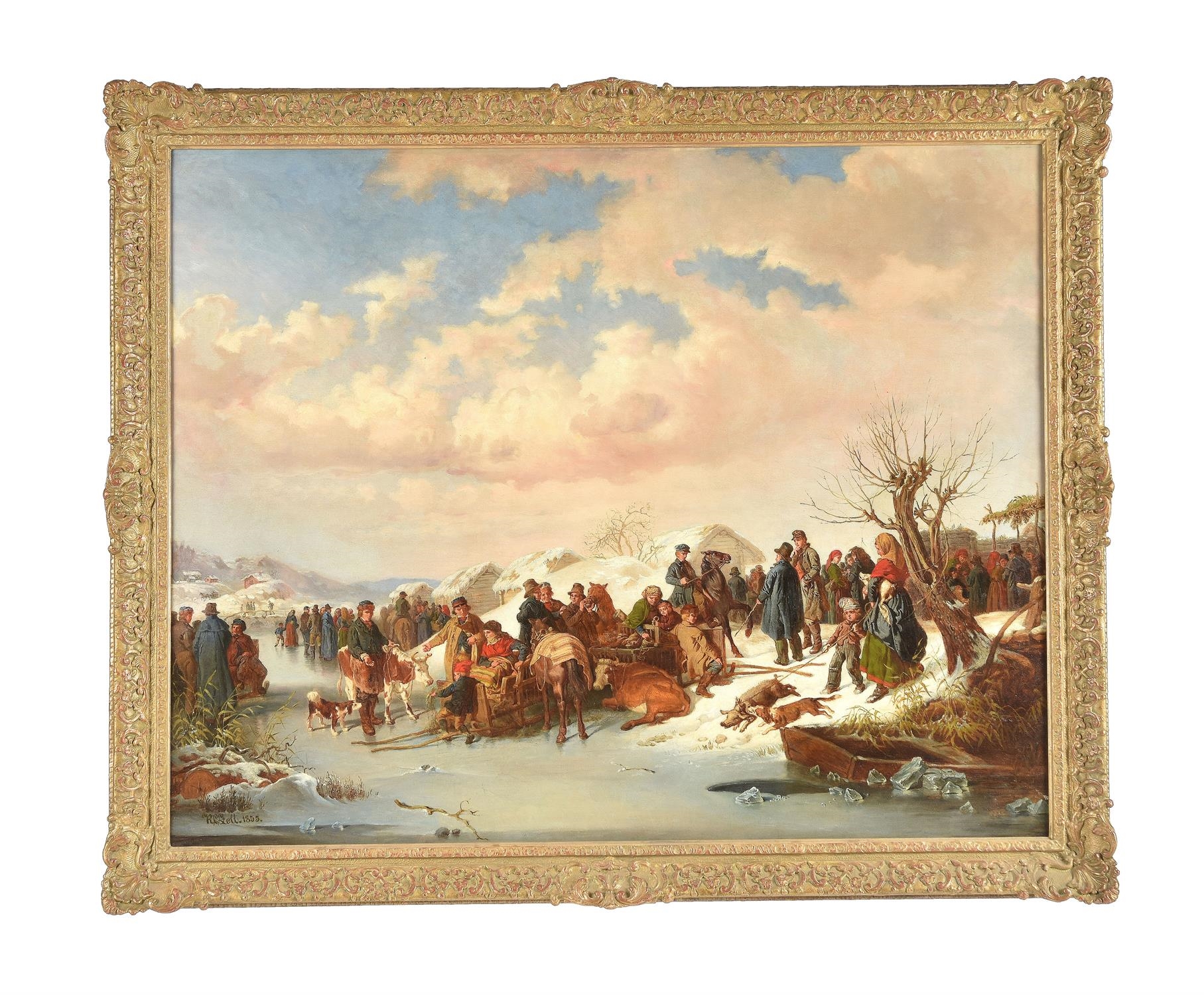 Artwork by Kilian Zoll, A Village Gathering in Winter, Made of Oil on canvas