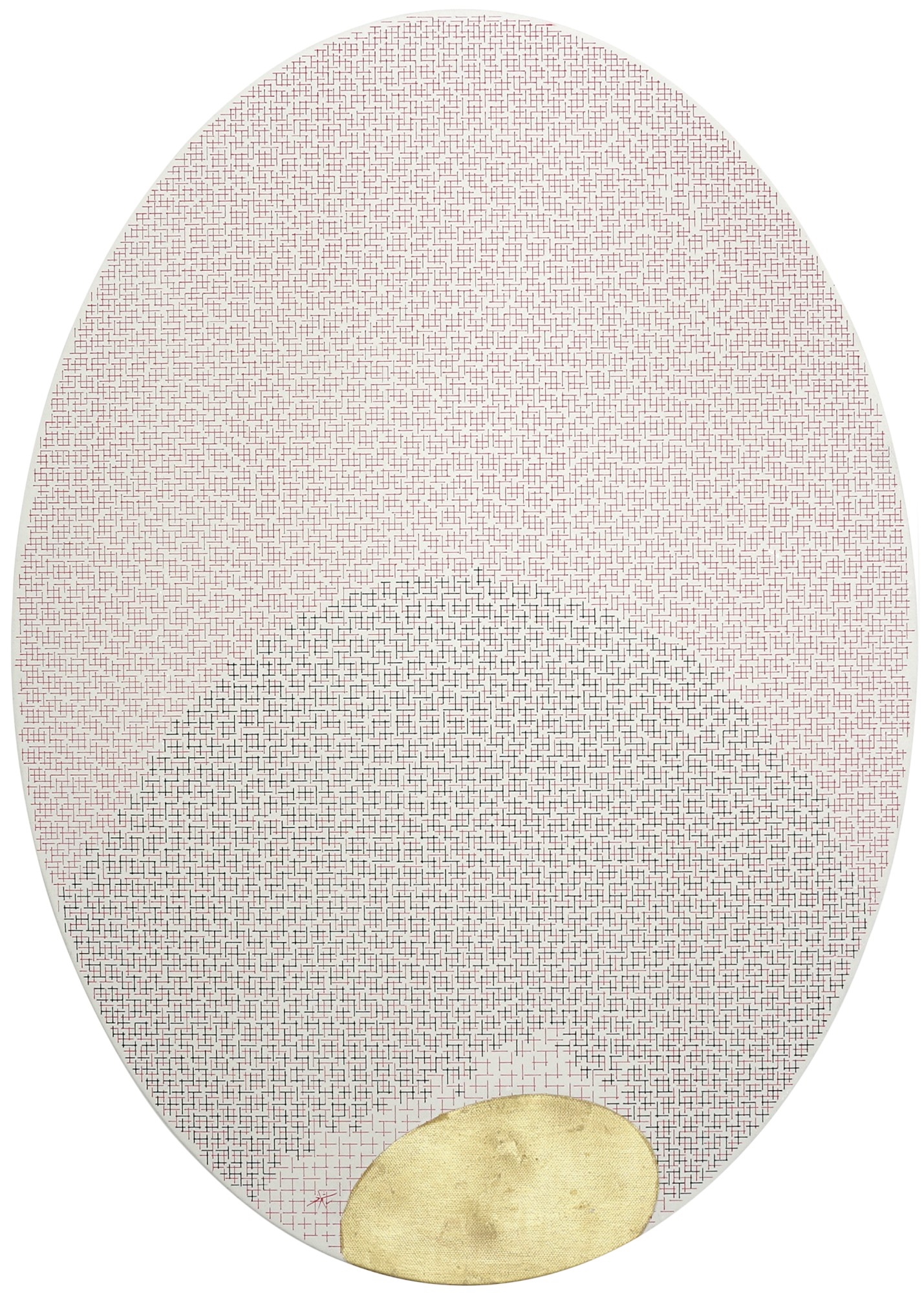 Artwork by Shahzad Hassan Ghazi, UP RAISE, Made of pen and gold leaf on canvas