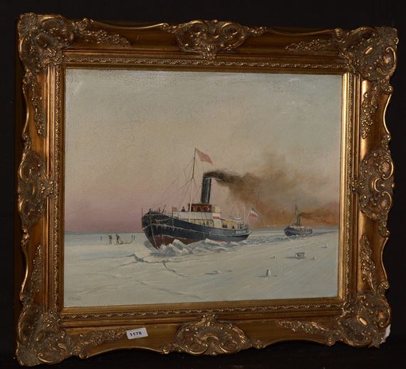 The ice breakers SS Berlin and SS Stettin steaming through an ice floe by Fred Tordoff