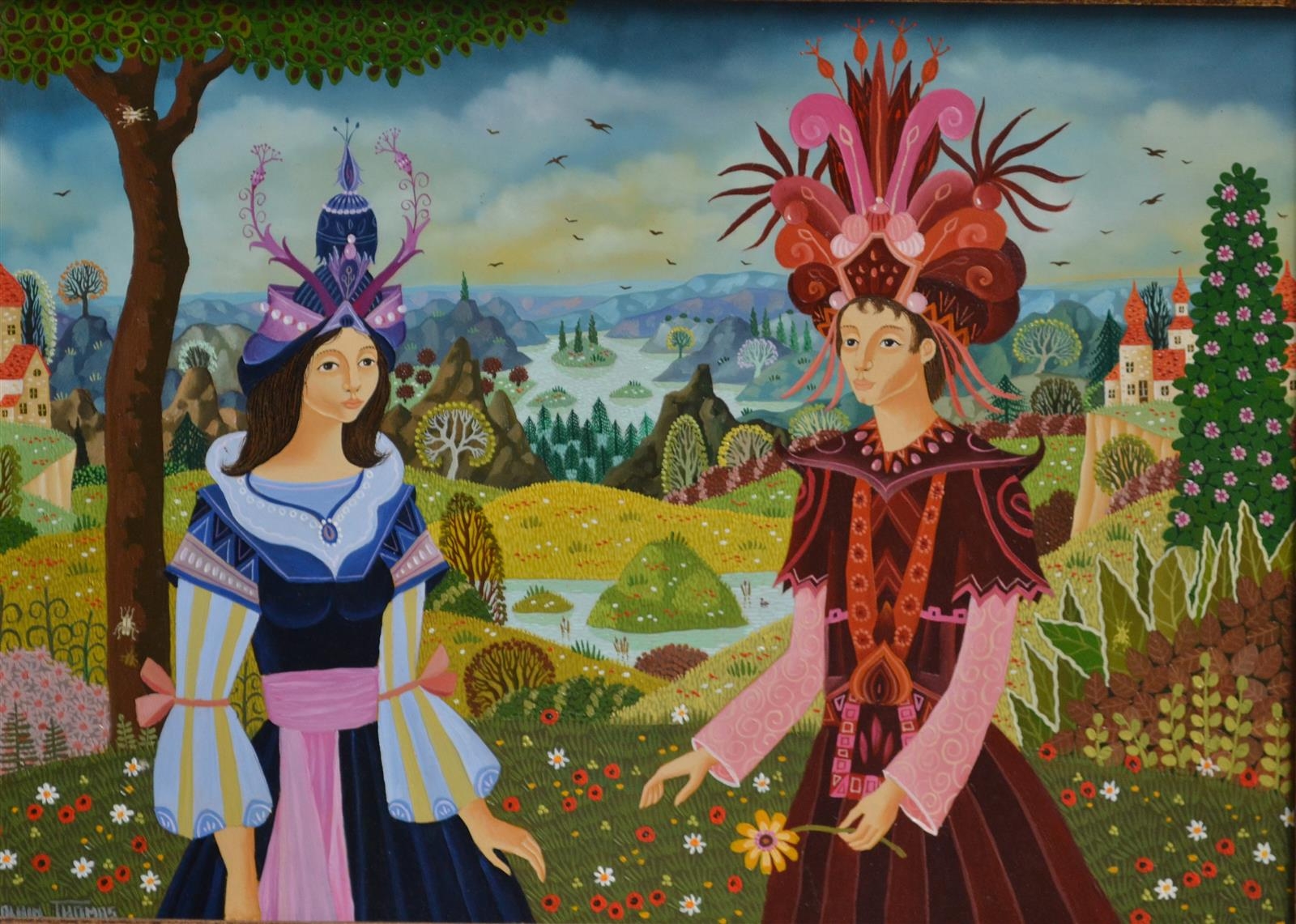 Artwork by Alain Thomas, COUPLE COSTUMÉ, Made of oil on masonite