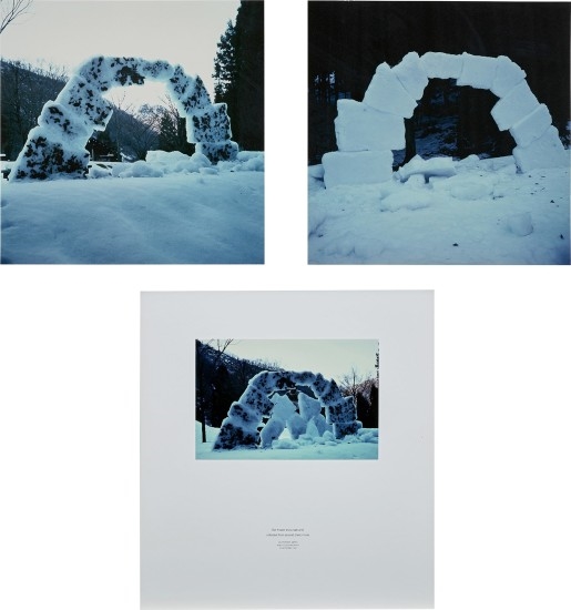 Flat frozen snow slab arch collected from around cherry trees, Izumi-Mura, Japan, 25 December 1987 by Andy Goldsworthy, 1987