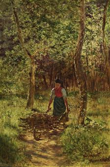 Reisigsammlerin im Sommerwald - Gustav Kispert