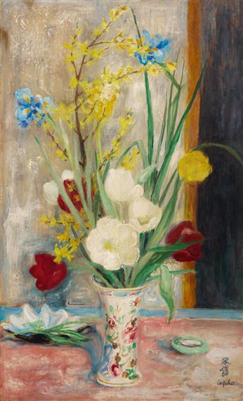 BOUQUET DE FLEURS DANS UN VASE (BOUQUET OF FLOWERS IN A VASE) by Lê Phổ, Executed circa 1953