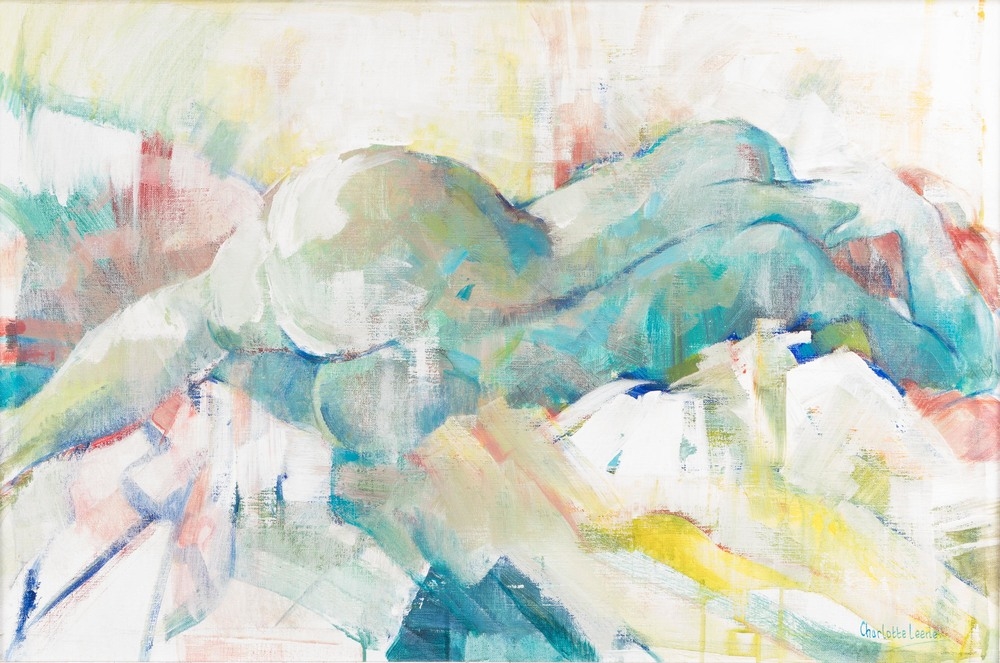 Artwork by Charlotte Leene, Liggend naakt, Made of Acrylic paint on canvas