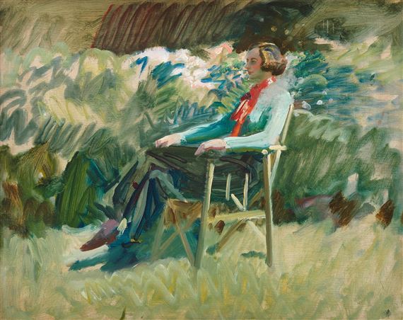 Buzzie Finch in Munnings's garden at 'Hamiltons' by Sir Alfred James Munnings