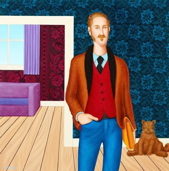 Artwork by Mark Olsen, Untitled – Man and Cat, Made of oil on canvas