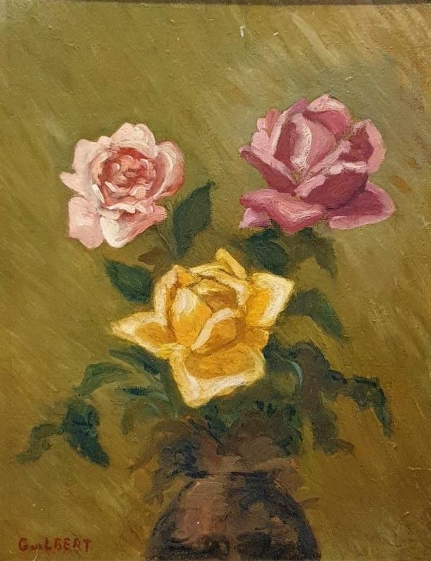 Artwork by Robert Guilbert, Roses, Made of Oil on cardboard