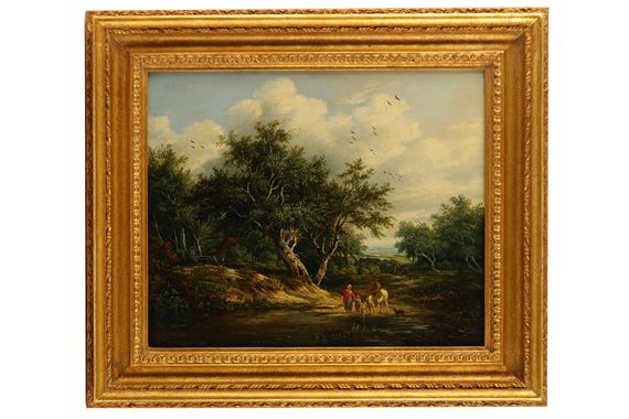 Travelers on a summers evening by a stream by John Berney Crome