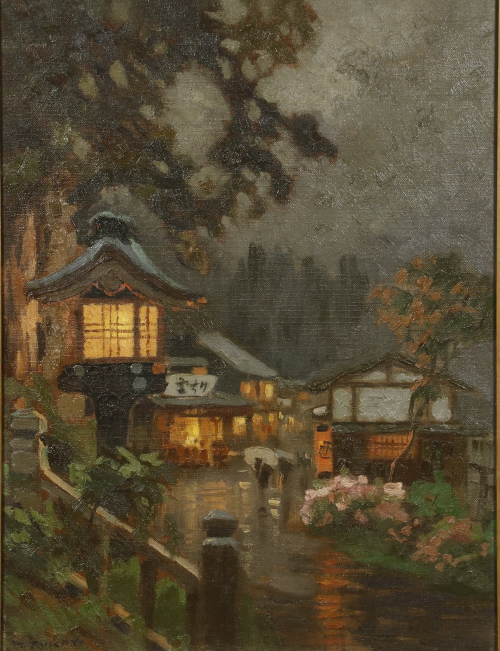 Artwork by K. Fukaya, Japanese Springtime Village, Made of oil on canvas