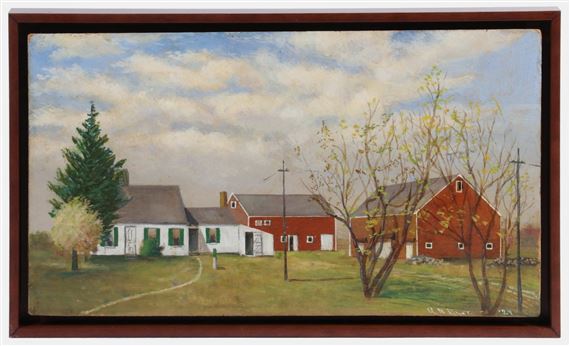 A Charming 'Self-Portrait" of the Dyer family home in North Appleton, Maine, including the barns by Uriah Norton Dyer, '24