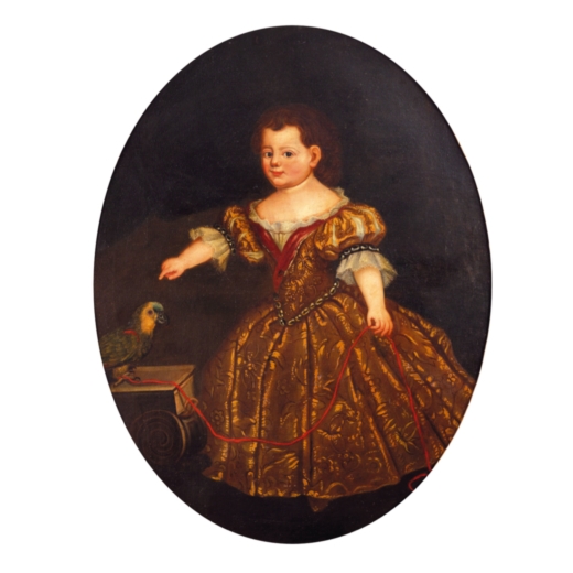 Artwork by Pier Francesco Cittadini, Ritratto di bambina che gioca con un pappagallo, Made of Oil on canvas