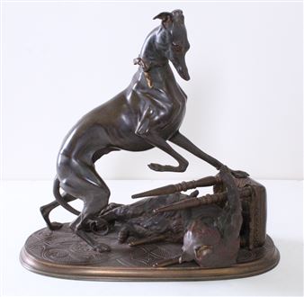 DOG & CAT WRESTLING - Gustave Leblanc Barbedienne