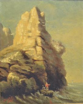 La roche aux oiseaux de mer, Etretat - Louis Alphonse Ernest Bouche