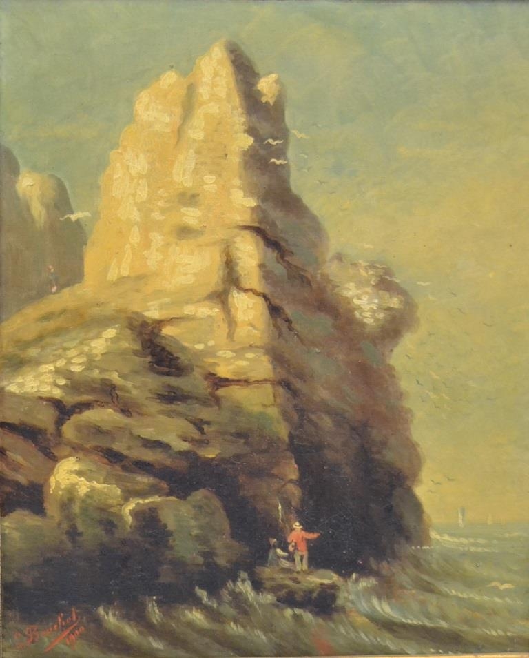 Artwork by Louis Alphonse Ernest Bouche, La roche aux oiseaux de mer, Etretat, Made of oil on canvas