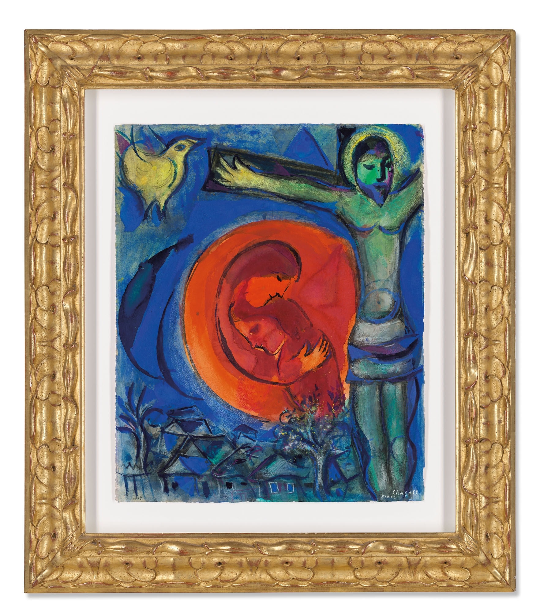 Marc Chagall | Christ au couple en rouge (1958) | MutualArt