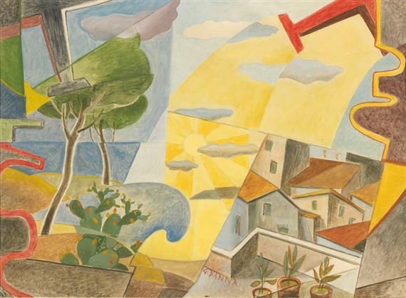 PAESAGGIO SIMULTANEO + AEREI CAPRONI by Giulio d’Anna, circa 1928