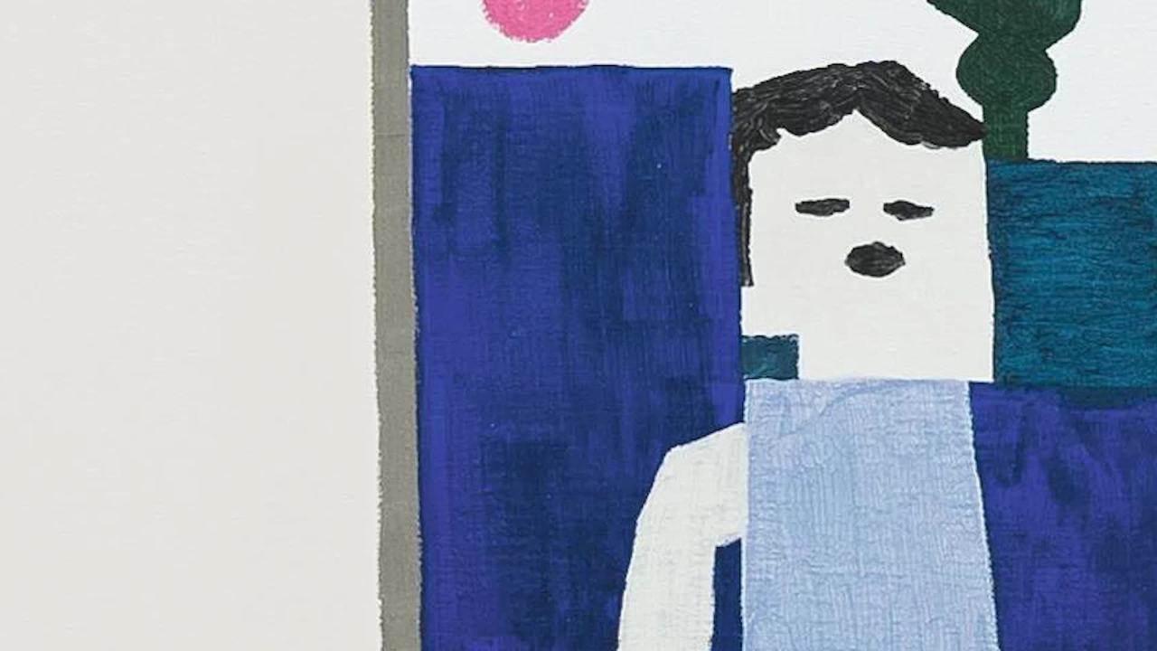 Artwork by Jonas Wood, UNTITLED (CAT POSTER), Made of oil and acrylic on canvas