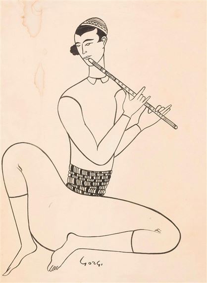 Jeune flûtiste by Abdelaziz Gorgi, Vers 1970