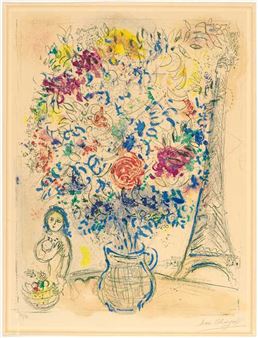 Marc Chagall | Bouquet with Eiffel Tower (1958) | MutualArt