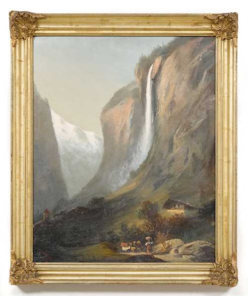 Artwork by Ferdinand Hodler, Der Staubbachfall. (Staubbach falls) 1871., Made of Oil on board