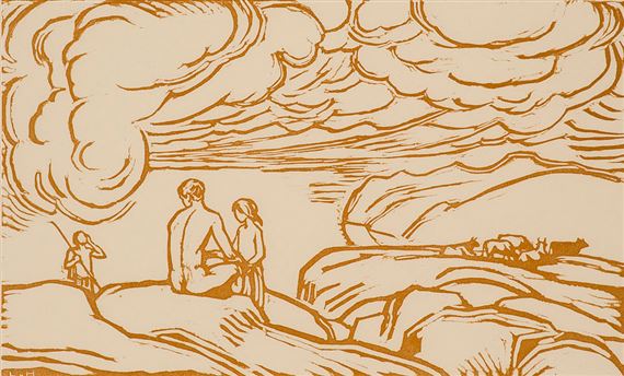 Zwei Reiter in einer Landschaft und Hirten in Landschaft by Ludwig von Hofmann, 1920