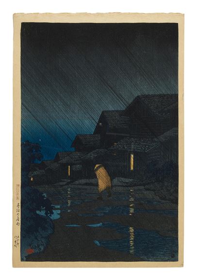 Teradomari no yau (Evening Shower, Teradomari) by Hasui Kawase, dated 1921