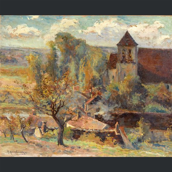 Vue de l'église du village by Michel Korochansky