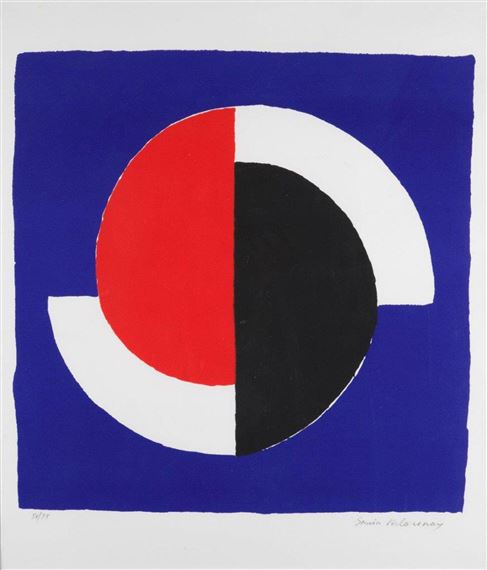 DEMI CERCLES ROUGE ET NOIR SUR FOND BLEU