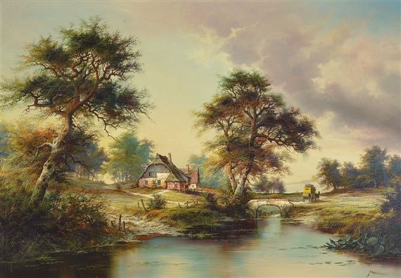 landscape with farmhouse and carriage by Heinz Stienen