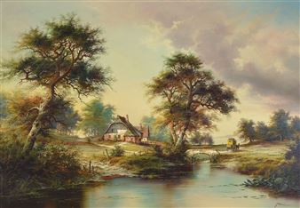 landscape with farmhouse and carriage - Heinz Stienen