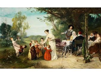 Friedrich August von Kaulbach | FAMILY IN THE GARDEN (1879