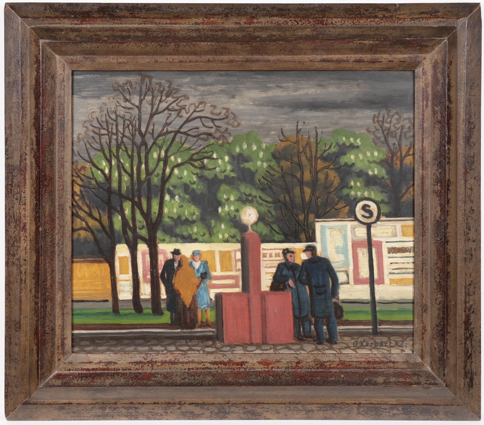 Artwork by Oldrich Kerhart, AT THE STATION, Made of Oil on plywood