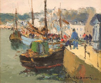 Quai animé by Marcel Le Doare, 1953