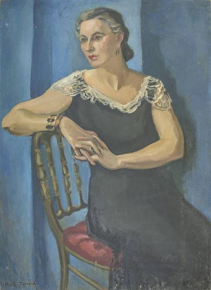 Portait of a lady in a blue dress by Martha Ternand