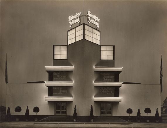 House of the Cologne Newspaper at the international press exhibition 'Pressa' at night, Cologne by Werner Mantz, 1928