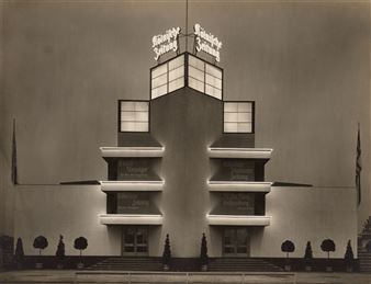 House of the Cologne Newspaper at the international press exhibition 'Pressa' at night, Cologne - Werner Mantz